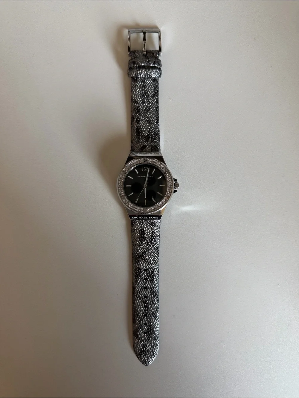 Michael Kors Black Dial Silver-Tone Crystal Bezel Watch Style# MK 7909